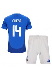 Italia Federico Chiesa #14 Jalkapallovaatteet Lasten Kotipeliasu EM-Kisat 2024 Lyhythihainen (+ Lyhyet housut)